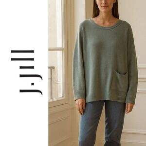 J. Jill, pureJill, Petite Pullover Crew Neck Long Sleeve Pocket Sweater Blue PL